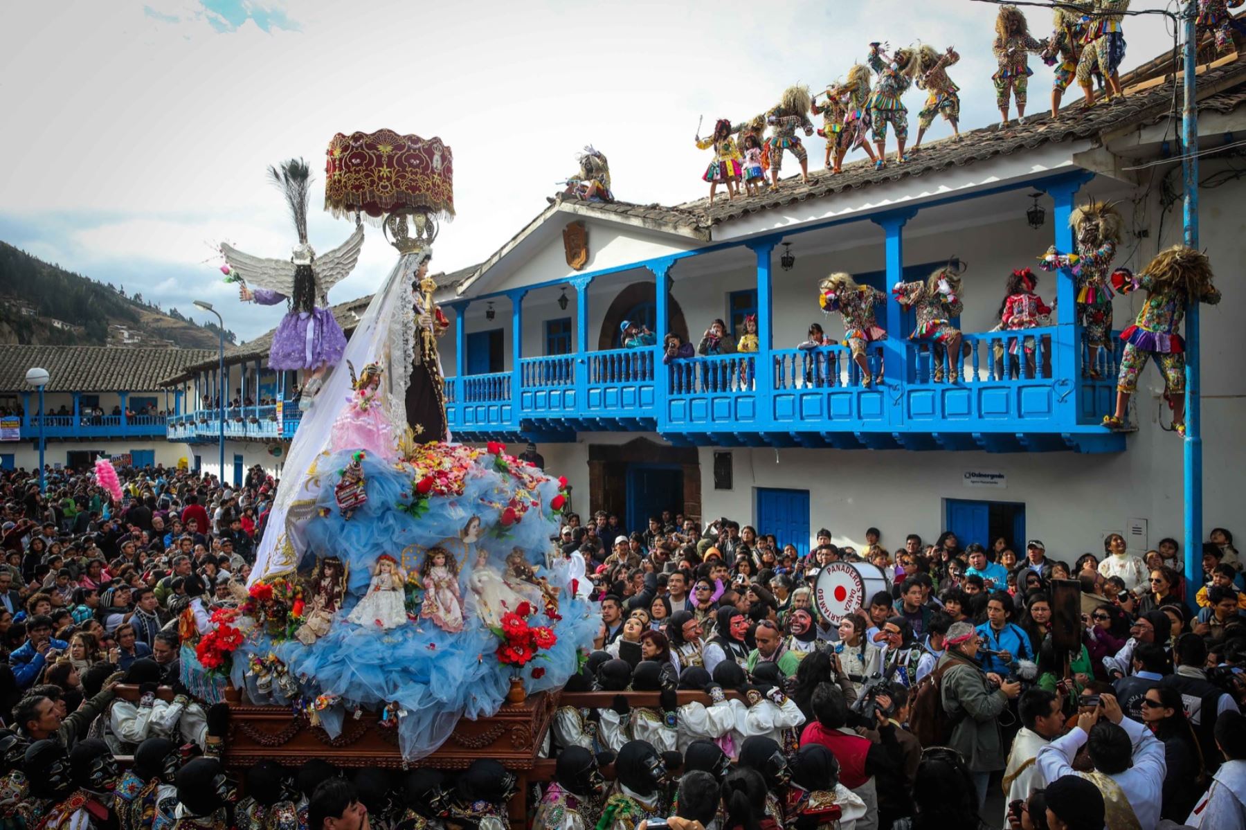 Virgen del Carmen festival in Paucartambo with masked dancers