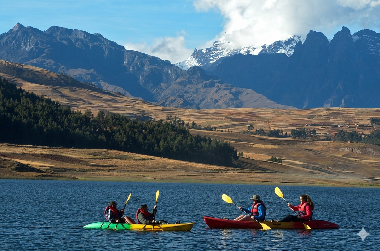 Pessoa praticando caiaque na Lagoa Huaypo