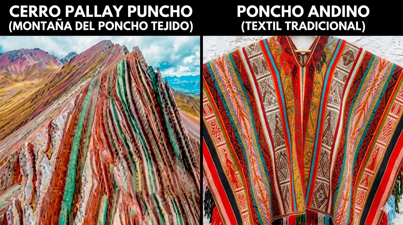Andean textiles next to Pallay Punchu mountain comparison