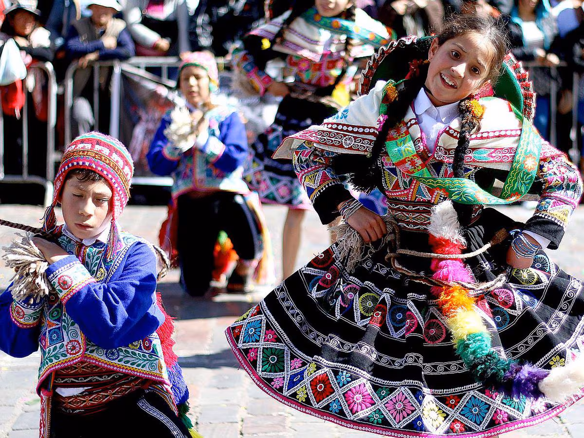 Andean dancers in Cusco during June festivities